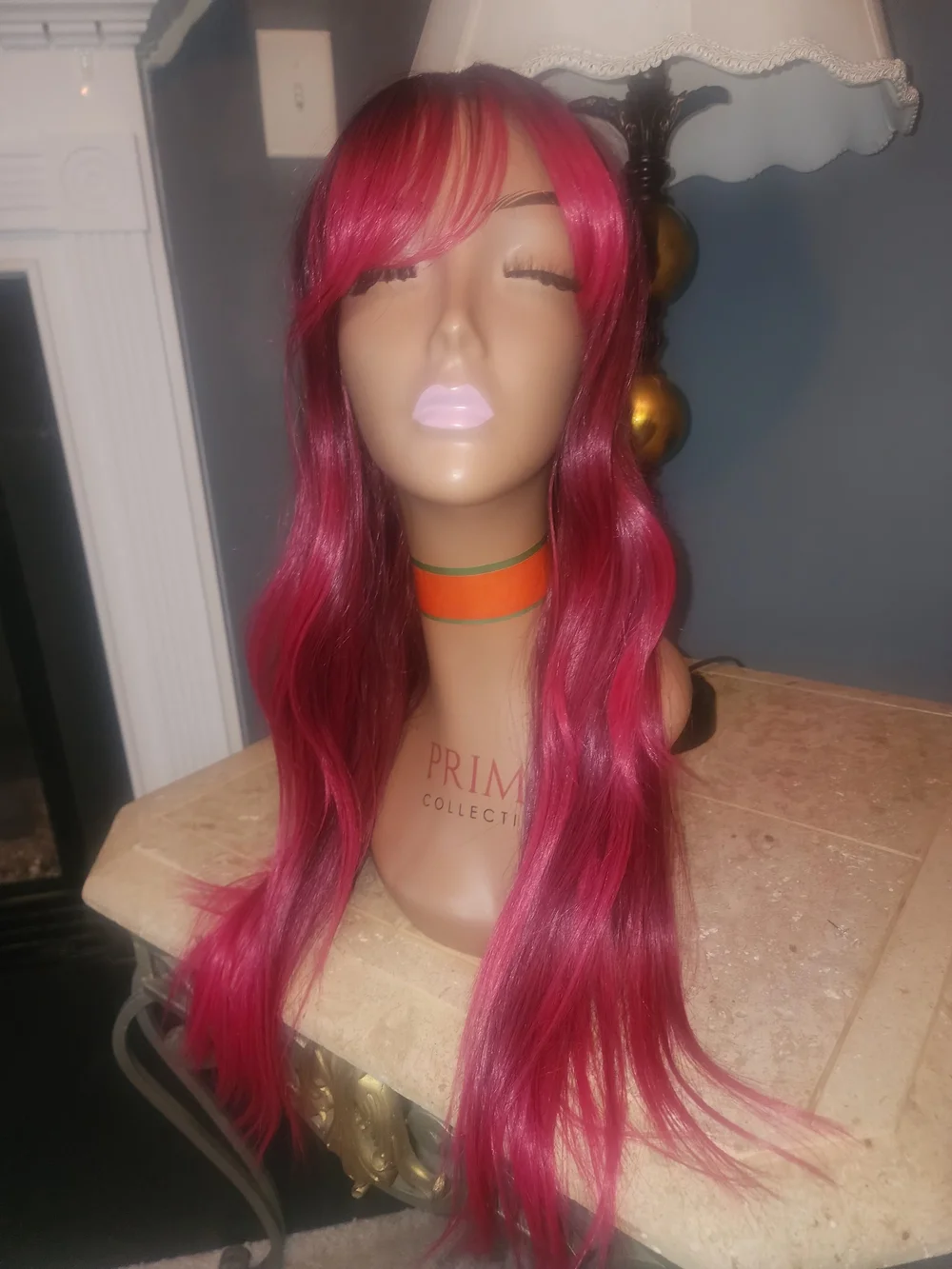 Vibrant Pink/red Ombre Women’s Wig with Curtain Bangs